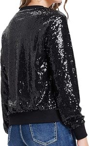 Custom Design Size Color <strong>Womens</strong> Sequin Jacket with Pockets Casual Long Sleeve Front Zip Bomber <strong>Blazer</strong> - Product Image 4