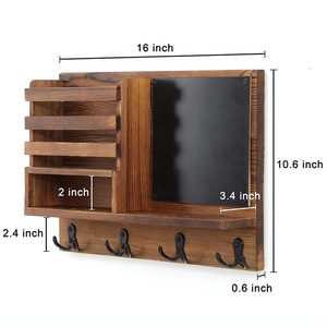 Trang Trại Trang Trí Nội Thất Nổi Kệ Gỗ Tường Thư Tổ Chức Với Móc Chìa Khóa Và Bảng Bảng Bảng Tùy Chỉnh Bằng Gỗ Nổi Kệ Thư Chủ - Product Image 4