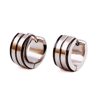 Pendientes de aro de 7 mm, geométricos, de acero inoxidable, con rayas negras, epoxi, minimalistas, para mujer - Product Image 1