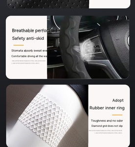 Funda de <span class=keywords><strong>Volante</strong></span> de <span class=keywords><strong>Coche</strong></span> de Cuero y Fibra de Carbono de Alta Calidad, Popular, 3D, PVC, Universal, Accesorio Interior, Estilo Deportivo - Product Image 2