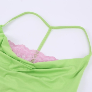 Custom Lime <b>Green</b> Satin Nightgown Cowl Neck Slip Dress Contrast Lace Chemise Women Sleepwear OEM Manufacturer - Product Image 2