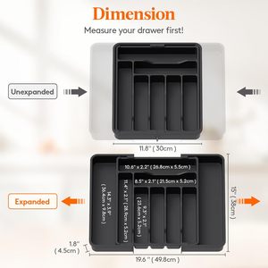 Organisateur de tiroir à couverts en plastique PP moderne, multifonctionnel, réglable, pliable et extensible avec séparateurs de tiroir - Product Image 3