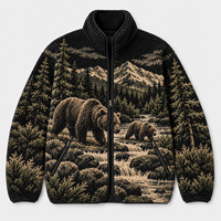 Veste zippée en polaire sherpa jacquard pour homme, motif animalier, style vintage, col montant, pour l'extérieur et l'hiver