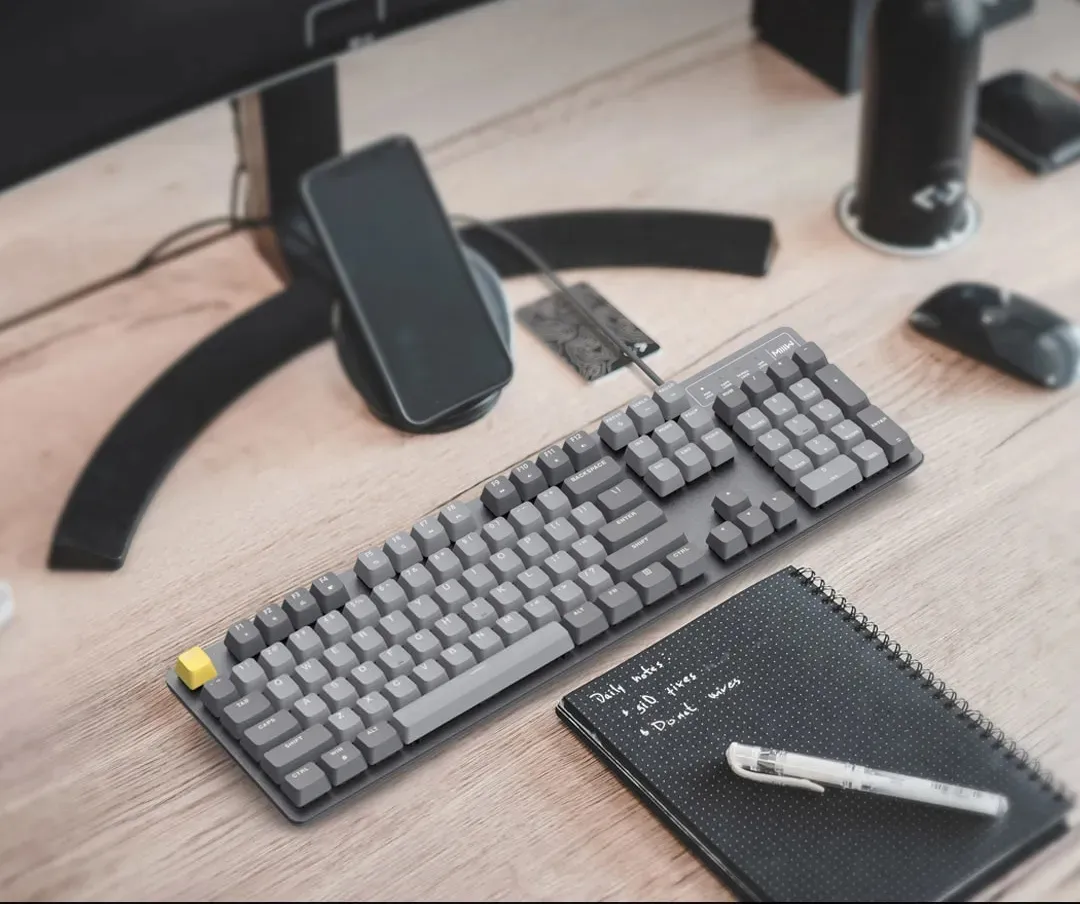 Miiiw JXJPMW03 kablolu klavye ofis 2.4G anahtarı dilsiz çok alüminyum alaşımlı panel 6 modları beyaz arka ışık etkisi