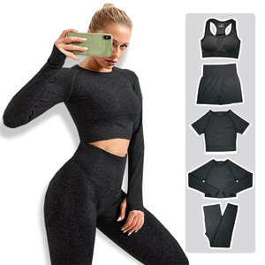Vendita calda Fitness senza soluzione di continuità donna attiva reggiseno sportivo pantaloncini Leggings pantaloni manica corta tuta sportiva tuta Yoga Set - Product Image 1