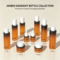 Set Botol Kaca Gradasi Amber Botol Kosong Tutup Putih Logo Kustom Berbagai Ukuran untuk Lotion Serum Krim