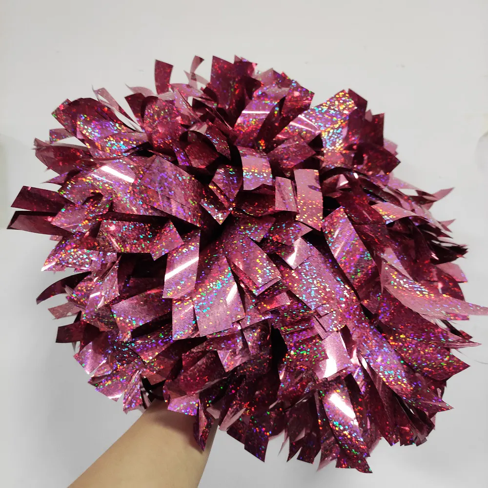6 pollici rosa lucido colore ologratico allegria poms squadra pratica all'ingrosso di cheerleading pom pom allegria accessori metallici