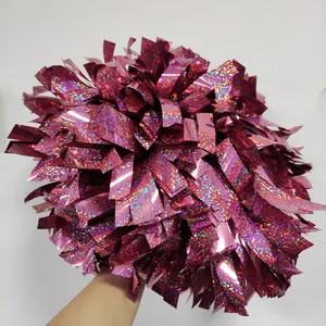 6 Inch Glanzend Roze Hologratische Kleur Cheer Poms Team Praktijk Groothandel Op Maat Cheerleading Pom Pom Cheer Metallic Accessoires