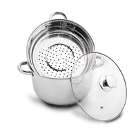Ensemble de cuisine Prestige de haute qualité, 5 pièces, ustensiles de cuisson en acier inoxydable, cuiseur vapeur, design minimaliste écologique, polissage miroir, verre