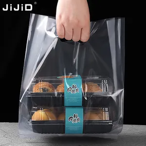 Jijid Transparant T-Shirt Tas Plastic Boodschappentassen Brood Pack Ldpe Doorzichtige Plastic Zak Gestanst Cut Custom Verpakking Met Handvat