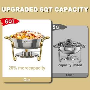 Juego de buffet de plato de frotamiento redondo de 4,5 l con calefacción con alcohol Colores dorados/plateados ecológicos para uso en hoteles y fiestas - Product Image 5