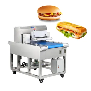 Mesin pengiris roti hamburger otomatis, mesin pemotong roti burger elektrik komersial