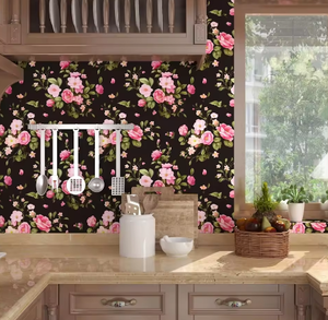 ブラックピンクの花の壁紙皮とスティックビニール壁紙キャビネット防水粘着壁紙キッチンカウンタートップ用 - Product Image 4