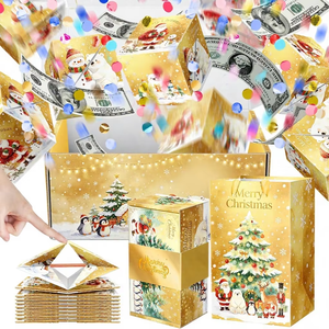 <span class=keywords><strong>Caja</strong></span> <span class=keywords><strong>de</strong></span> Regalo Sorpresa <span class=keywords><strong>de</strong></span> Navidad con Dinero Explosivo, Sobre Rojo Plegable Único con Confeti para Dinero en Efectivo - Product Image 1