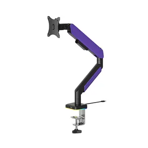 New Fashion Single Monitor Mount Gas Spring With LED Light and USB Suit For 17"-42" Screen Purple&Black Color Contrast Design