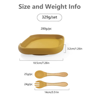 Produits pour bébés, assiette carrée pour tout-petits avec ventouse puissante, manche en bois, cuillère et fourchette en silicone, vaisselle durable