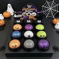 Boîte Mystère de Jouets Squishy Halloween en Forme de Boulette de Cristal, à Remontée Lente, Anti-Stress, Cadeau pour Enfants et Adultes, avec Design Pailleté Fantôme, Citrouille et Yeux