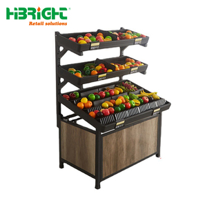 Premium Wooden Grain Supermarket Vegetable Display <b>Rack</b> Multi-Tier Luxury Fruit Island <b>Shelf</b> for Grocery Store - Product Image 2