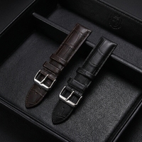 Bracelet de montre intelligente en cuir de veau imperméable - Doux, tendance, noir et marron, 18 mm/20 mm/22 mm, motif crocodile vintage