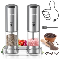 Rechargeable Electric Salt Pepper Grinder Stainless Steel Blades Push Button Controls Single/Double Pack Adjustable Coarseness
