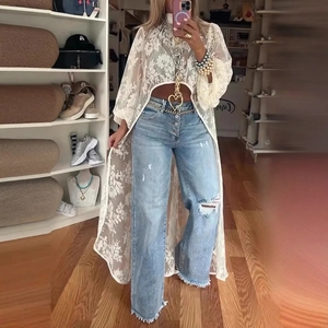 Robes décontractées pour femmes à col rond, dentelle sur le devant, dos court, tendance - Product Image 4