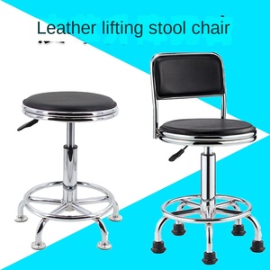 كرسي دوار جلدي قابل للرفع للاستخدام في صالونات التجميل وورش العمل وخطوط التجميع والمختبرات - كرسي عالي بقاعدة رباعية بدون مسند للقدمين - Product Image 2