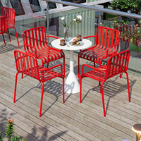 Ensemble de table et de chaises en métal empilables colorées pour l'extérieur, pour cafés et restaurants commerciaux, rose, bleu ciel, vert fluorescent