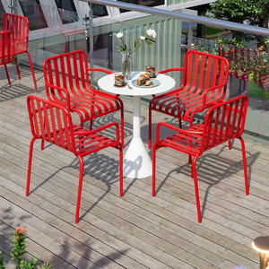 Conjunto de Mesa y Sillas Apilables de Metal Coloridas para Exteriores, para Cafeterías y Restaurantes Comerciales, Rosa, Azul Cielo, Verde Fluorescente - Product Image 3