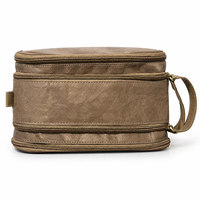 Sac cosmétique en papier kraft lavable, grande capacité, organisateur de maquillage à trois couches, trousse de toilette de voyage avec poignée