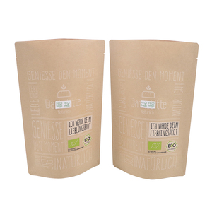 Biodegradable Print Standing Zip Lock Stand Up Kraft Paper Spice Package Pouch Flat Bottom Tea Bags with Window