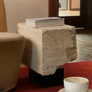 <span class=keywords><strong>Table</strong></span> d'Appoint en Travertin Romain Taille Personnalisée OEM ODM Mobilier de Clinique Esthétique Socle en Marbre Bois Massif Irrégulier pour Tables Basses - Product Image 1