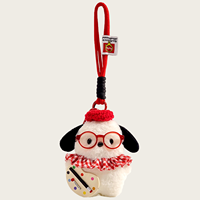 Porte-clés en peluche chiot blanc Kawaii, breloque de sac mignonne avec lunettes rouges, chapeau et volant pour décoration de sac à dos, cadeau