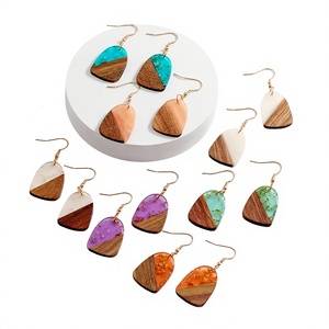 Fashionable Resin & Wood Hoop <b>Earrings</b> <b>Cute</b> Gold Plated Glitter Handmade High Quality Bohemian Style Women's Jewelry for Woman - Product Image 6