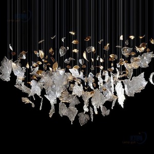 Pendentif feuille artistique moderne personnalisé grandes feuilles de <span class=keywords><strong>verre</strong></span> <span class=keywords><strong>suspension</strong></span> en métal pour la maison hôtel style nordique cristal design - Product Image 1