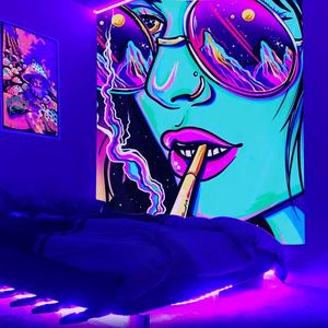 Toile de fond tapisserie UV espace astronaute néon lumière noire fluorescente - Product Image 6