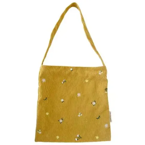 2024 Весенняя Корейская индивидуальная Экологичная сумка через плечо с цветочной маргариткой и вышивкой, Вельветовая сумка для студентов