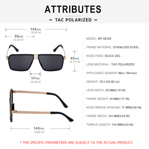 Gafas de sol polarizadas para hombre, lentes de sol de pesca con logotipo personalizado, de acero inoxidable, con borde completo cuadrado, con bisagra, UV400, dorado, marrón, a la <span class=keywords><strong>moda</strong></span> - Product Image 6