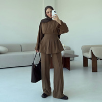 Ensemble de 2 pièces pour femmes musulmanes Vêtements islamiques Ensemble de costumes pour femmes musulmanes Modest Winter Abaya Tunics Oversize Match Pants
