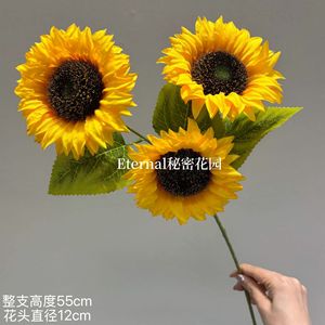 Girasoles Artificiales Secret Garden, 3 Cabezas, Plástico y Tela, Rama Individual, Decoración para el Hogar, Sala de Estar, Comedor, Ramo - Product Image 3