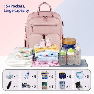 Échantillon gratuit Sac de voyage en cuir pour bébé portable personnalisé Sac à dos avec matelas à langer pour femmes Sac organisateur de couches - Product Image 4