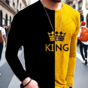 Chemise à manches longues en twill de luxe pour homme, style vintage rétro, t-shirt à col rond entièrement imprimé avec motif, coupe ample, style décontracté - Product Image 2