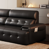 112193 Quanu Modernes Luxus Echtleder-Sofa-Set Wohnzimmermöbel Modulares Ecksofa Rindsleder-Couch Schwarzes Sofa