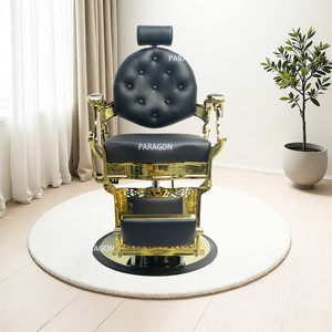 Silla de barbero reclinable 2025 con función de altura ajustable Base de metal negro con tapicería beige y blanca para hombres - Product Image 3