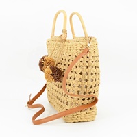 Femmes à la mode Vintage été Shopping Messenger sac fourre-tout Pom Poms manche en bois petite boîte carrée creux dame sac à main