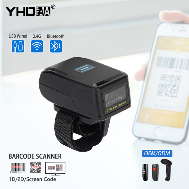 Manufacturer Direct Sales Mini Portable Finger Ring CMOS Bar Qr Code Reader Bluetooth Wireless 2D Barcode Scanner