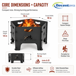 Brasero d'extérieur portable en fer à 4 pieds, avec poignée découpée au laser motif flamme montagne et emplacement hexagonal pour bâtons de feu - Product Image 5