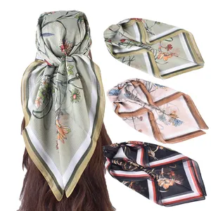 2024 New Elegant and Fashionable Flower Print Light Luxury Scarves printed satin 90 Mirror Beauty Yarn Square Scarves Wholesale