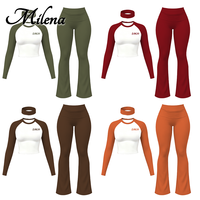 Ensemble trois pièces personnalisé Milena pour femme – Loungewear haut de gamme avec haut à manches longues et pantalon évasé taille haute plissé
