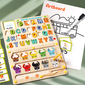 YUCI 2 in 1スペルワード描画ビーズ迷路ボードゲーム幼児教育パズルアルファベット学習マッチング迷路おもちゃ