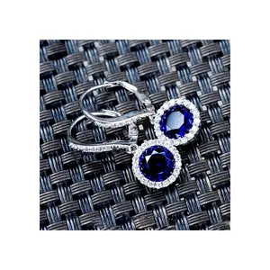 Customized Jewelry 2020 Engagement Round Lever Back 925 Sterling Silver Cz Paved Sapphire Drop Earring Ear Ring For Women